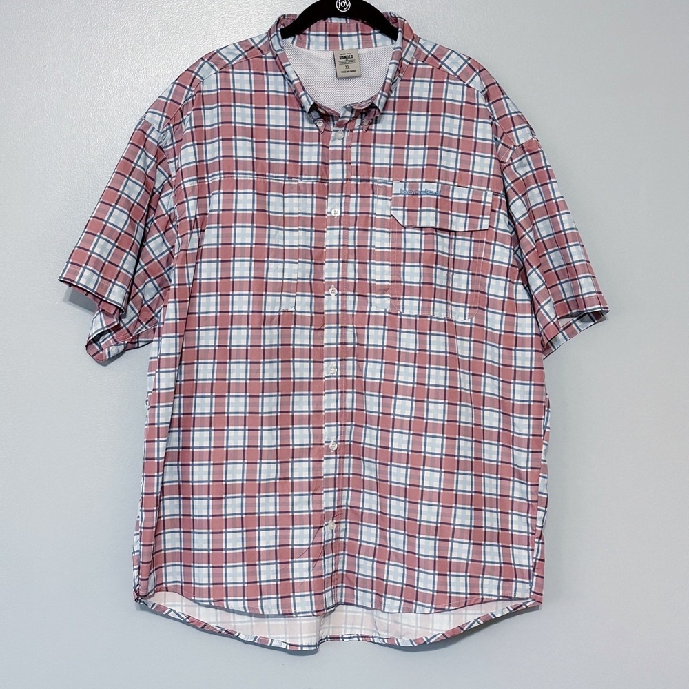 Banded Accelerator Otl Fishing Short‎ Sleeve Ash Red Plaid Shirt Size X-Large